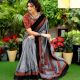 Grey Ajrak Cotton Saree with Black Contrast Border